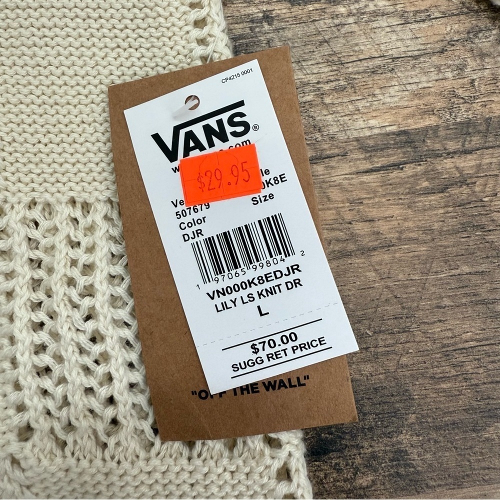 Vans Cream Knit Lily Sweater Check Sweater Dress Large NWT - Picture 3 of 7